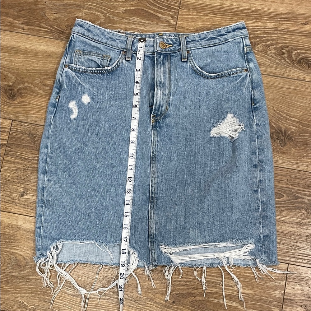 Classic Blue Distressed Denim Pencil Skirt